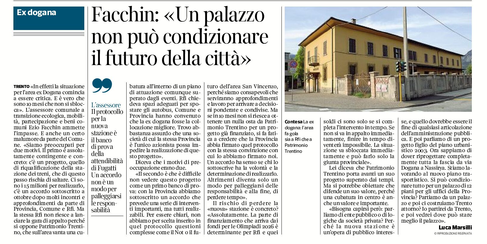 Trento, Facchin: “un palazzo non può condizionare il futuro della città”