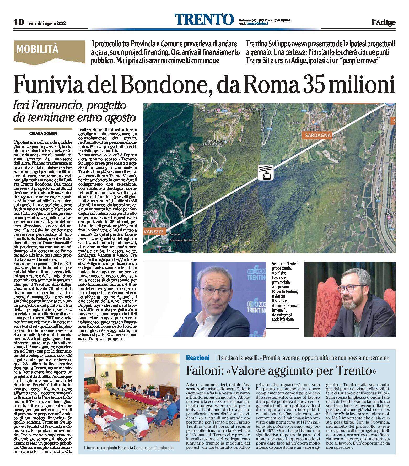 Funivia Trento-Bondone: da Roma 35 milioni