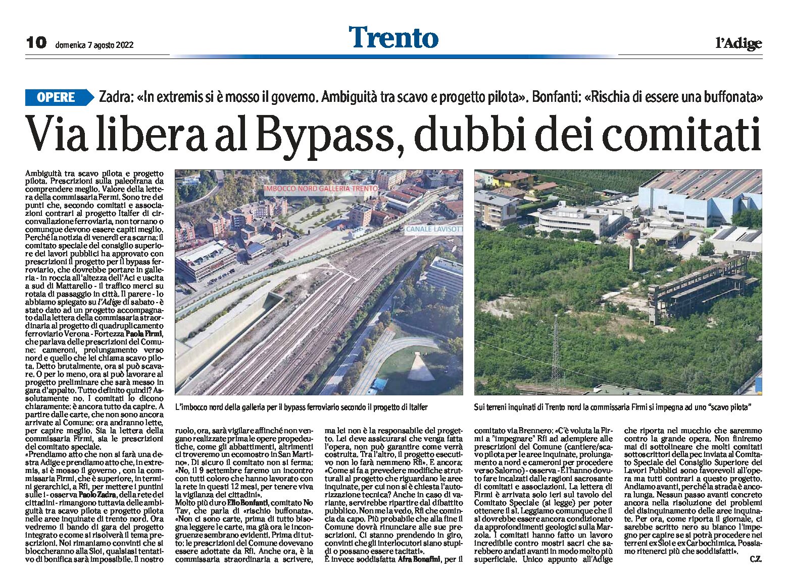 Trento: via libera al bypass ferroviario, dubbi dei comitati