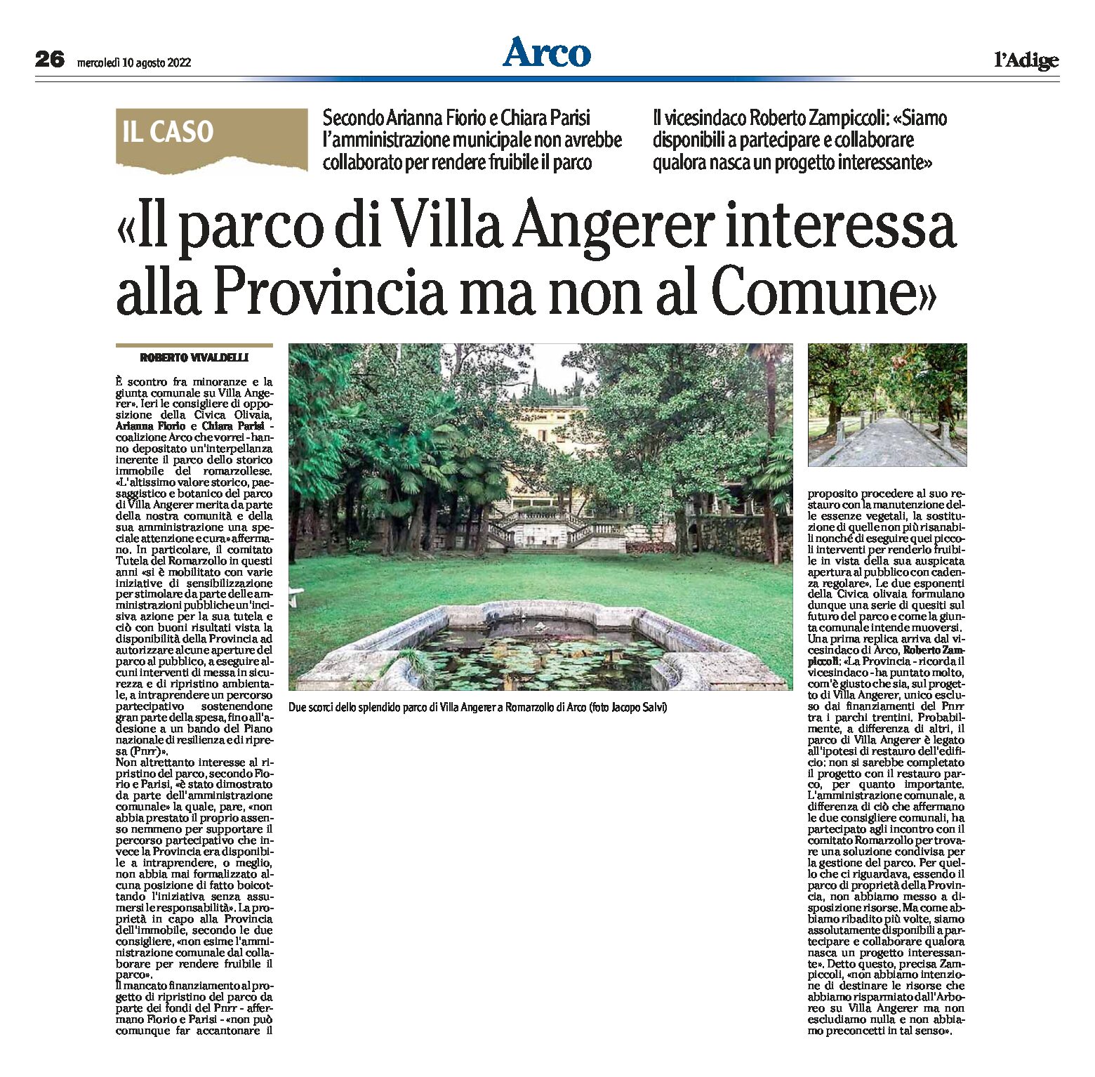 Arco: il parco di Villa Angerer interessa alla Provincia ma non al Comune