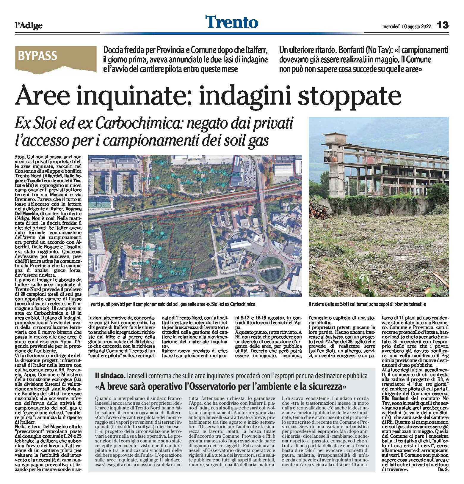Trento, bypass: aree inquinate, indagini stoppate