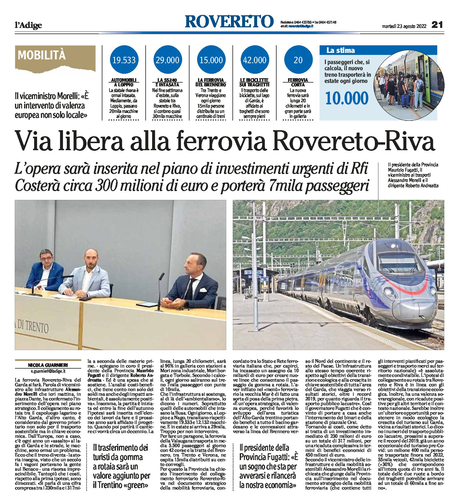 Rovereto-Riva: via libera alla nuova ferrovia. Sarà inserita nel piano di investimenti urgenti di Rfi