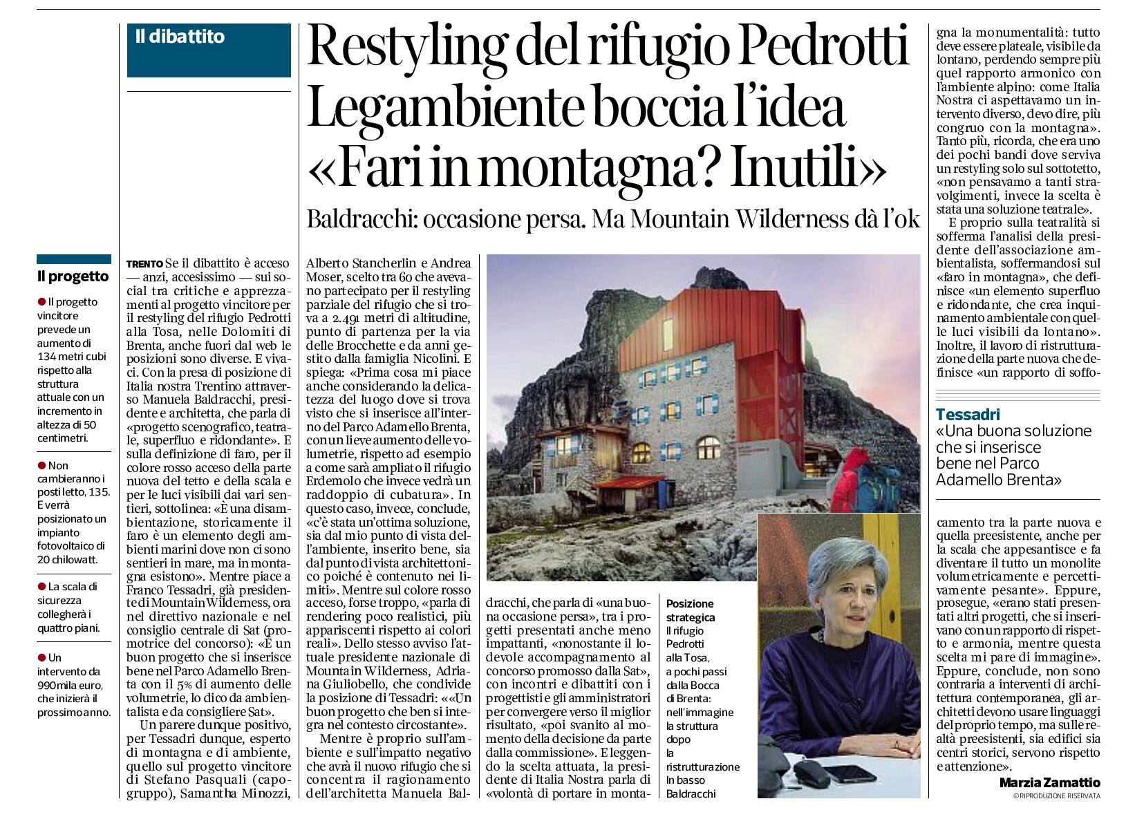 Restyling rifugio Pedrotti: Italia Nostra boccia l’idea. Fari in montagna, inutili