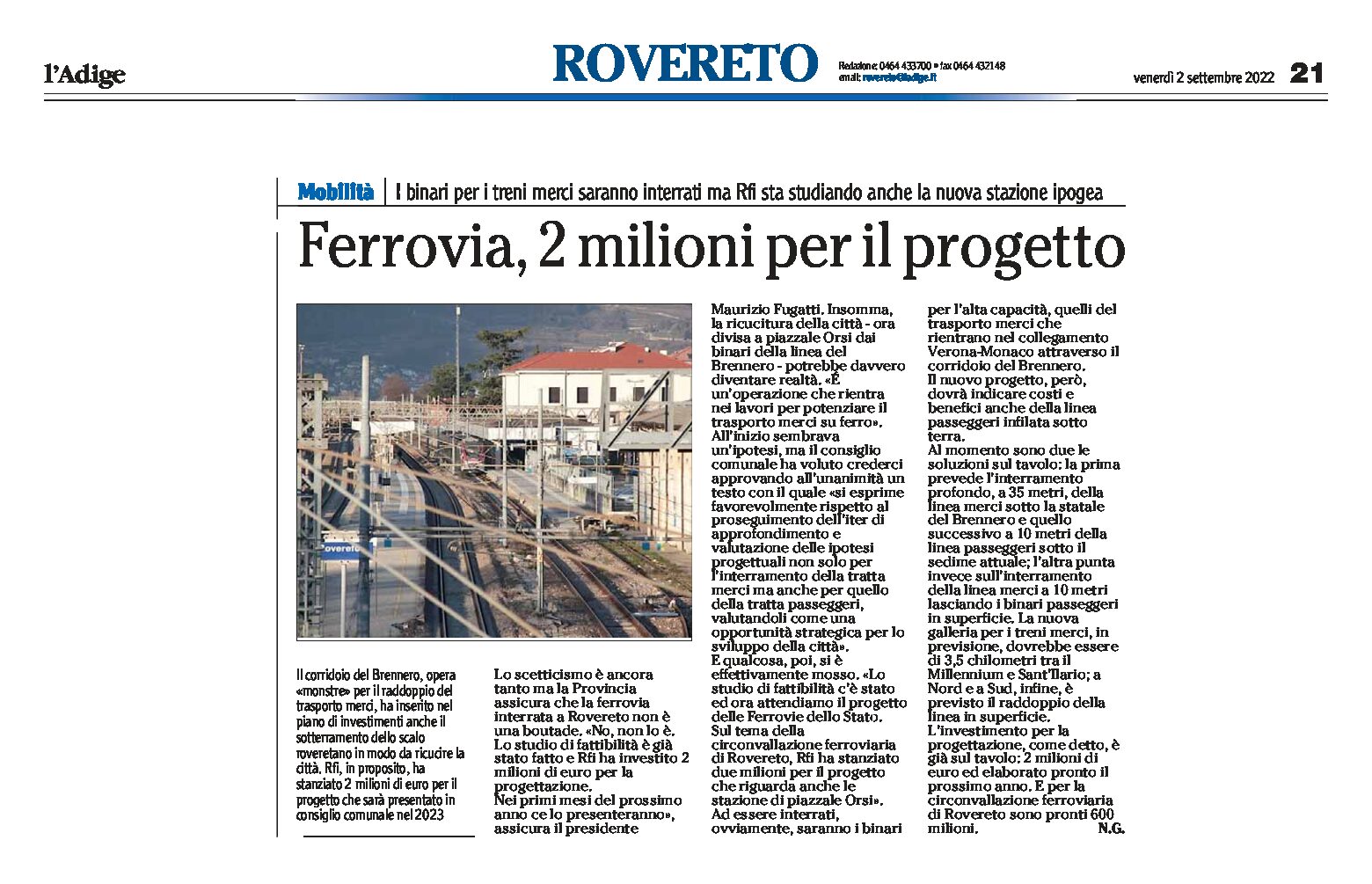 Rovereto, circonvallazione ferroviaria: 2 milioni per il progetto