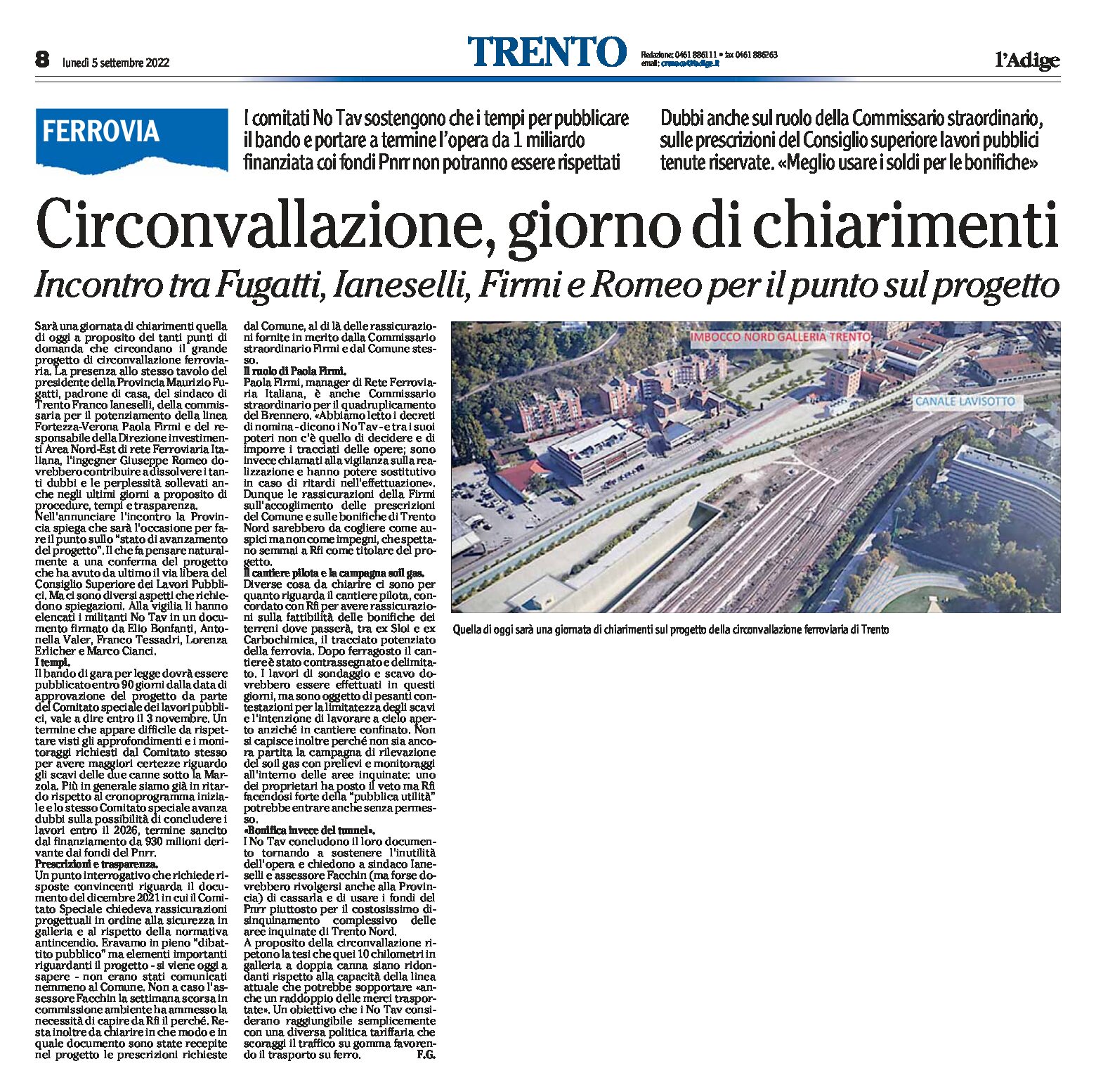 Trento: circonvallazione ferroviaria, giorno di chiarimenti. Incontro tra Fugatti, Ianeselli, Firmi e Romeo