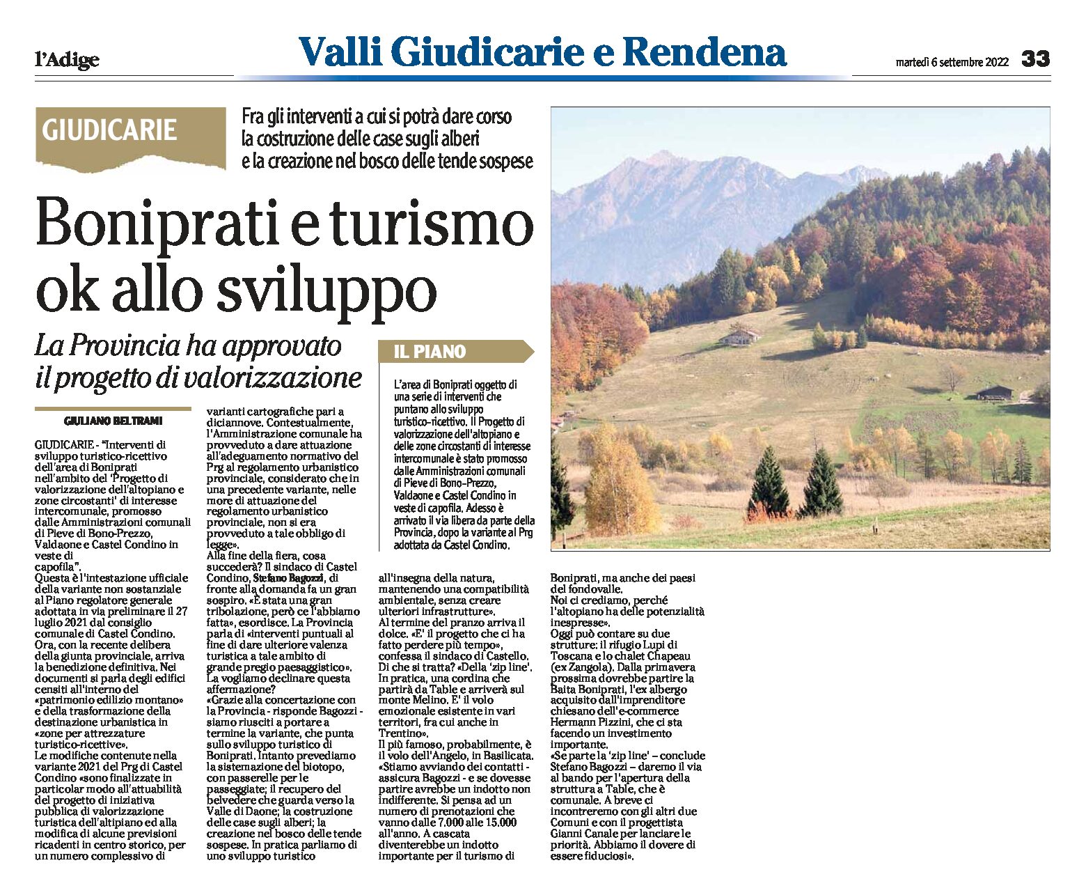 Giudicarie: area Boniprati e turismo, la Provincia ha approvato il progetto di valorizzazione