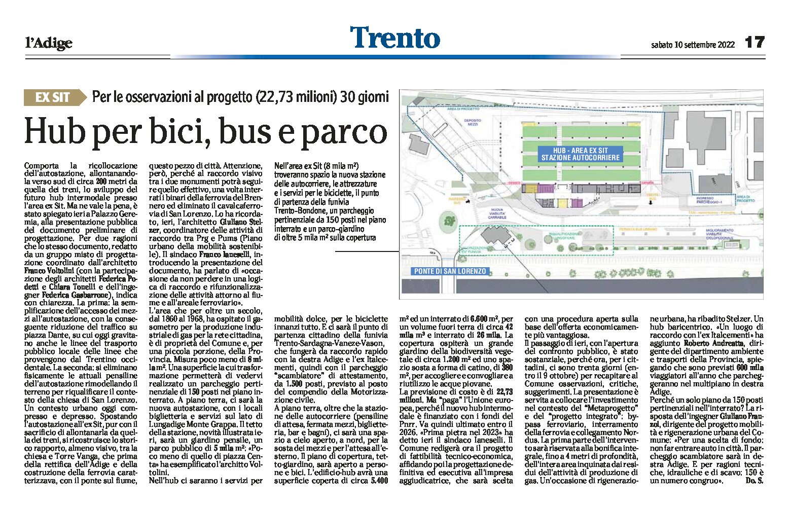 Trento, area ex Sit: hub per bici, bus e parco