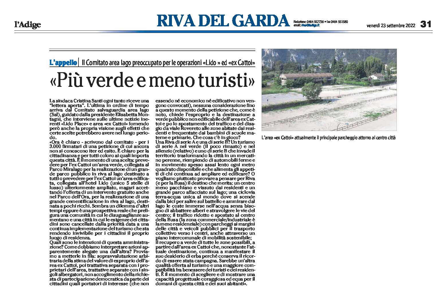 Riva: petizione del Comitato Sal “più verde e meno turisti”