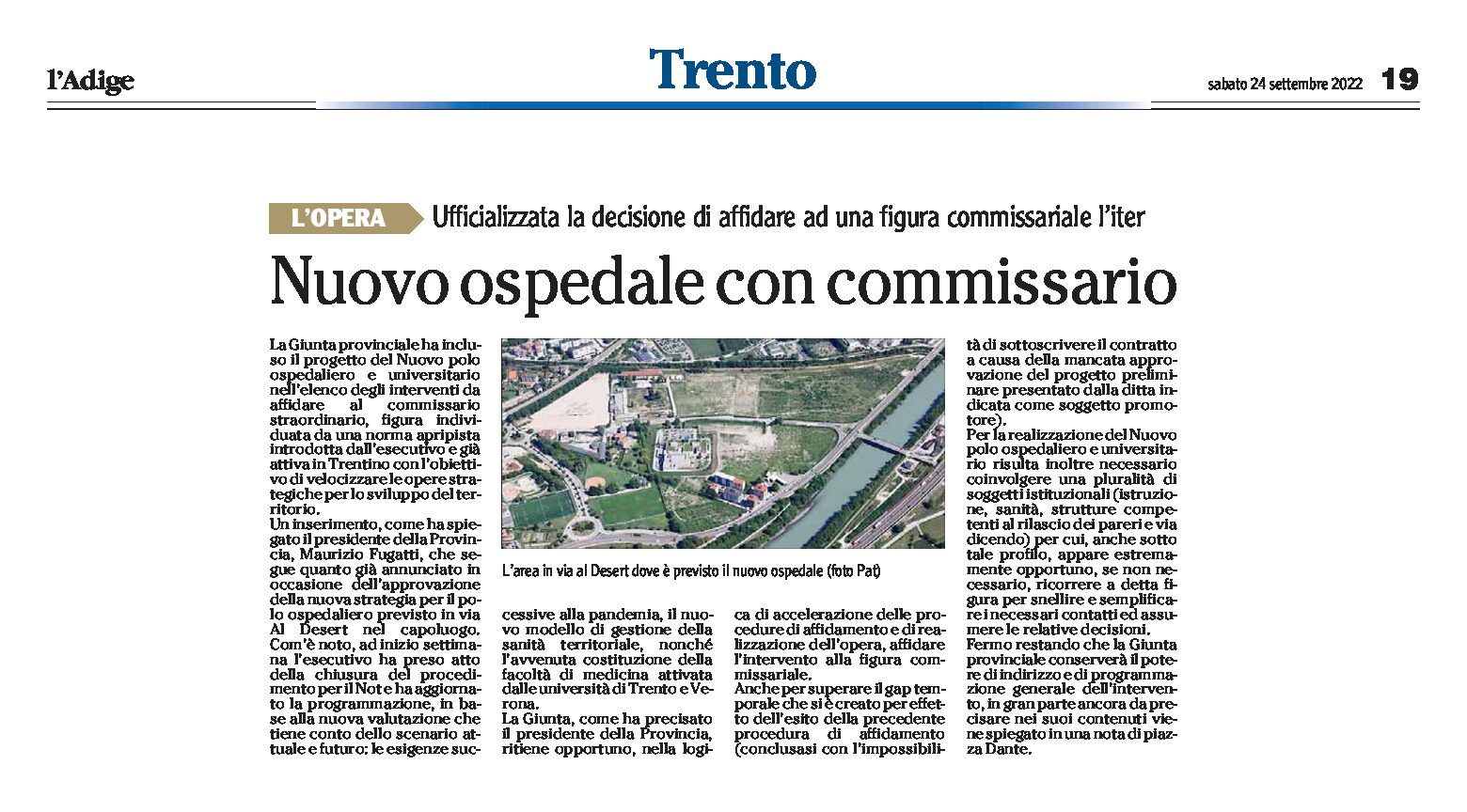 Trento: nuovo ospedale con commissario
