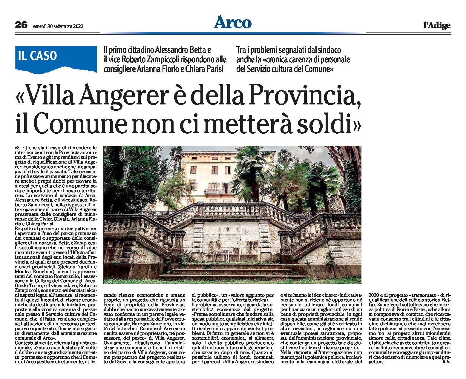 Arco: villa Angerer è della Provincia, il Comune non ci metterà soldi