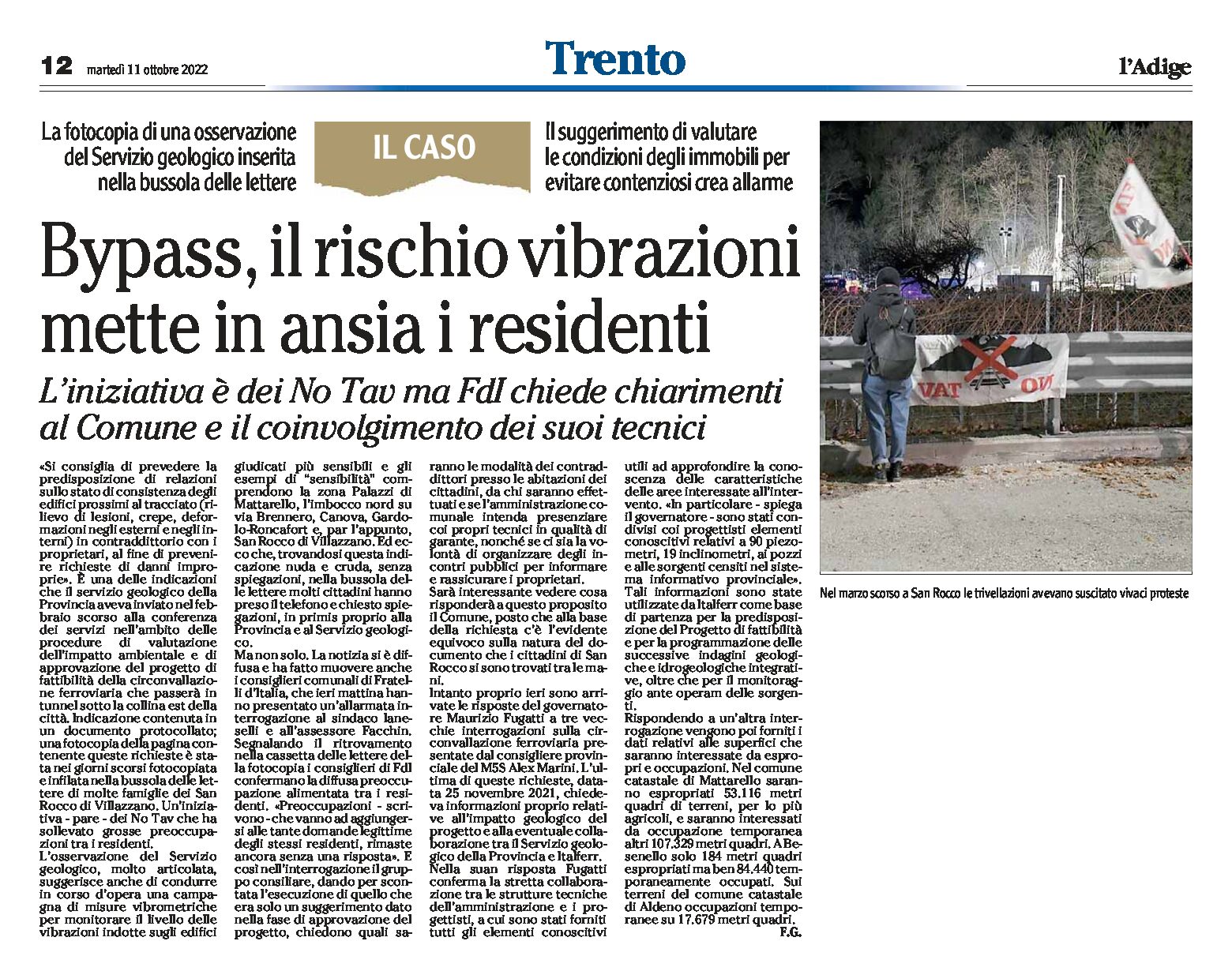 Trento, bypass: il rischio vibrazioni mette in ansia i residenti