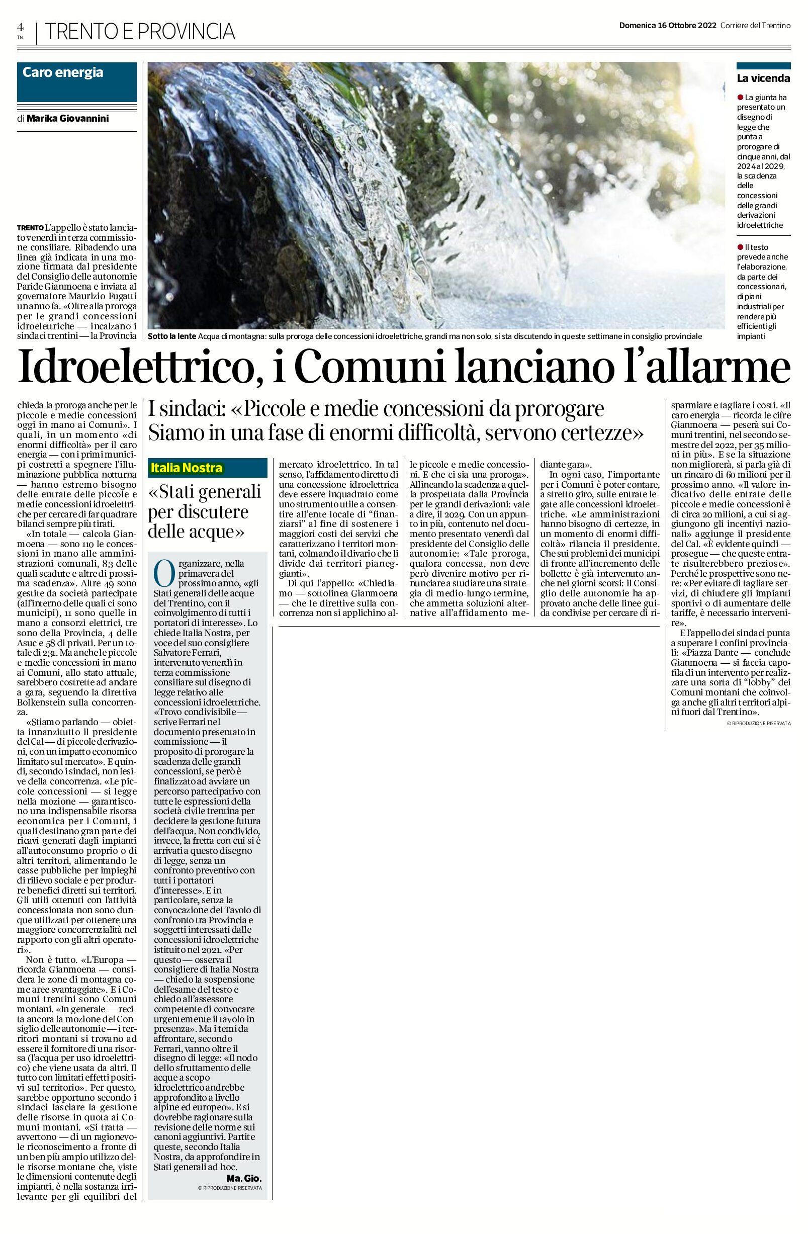 Idroelettrico: Italia Nostra “Stati generali per discutere delle acque”