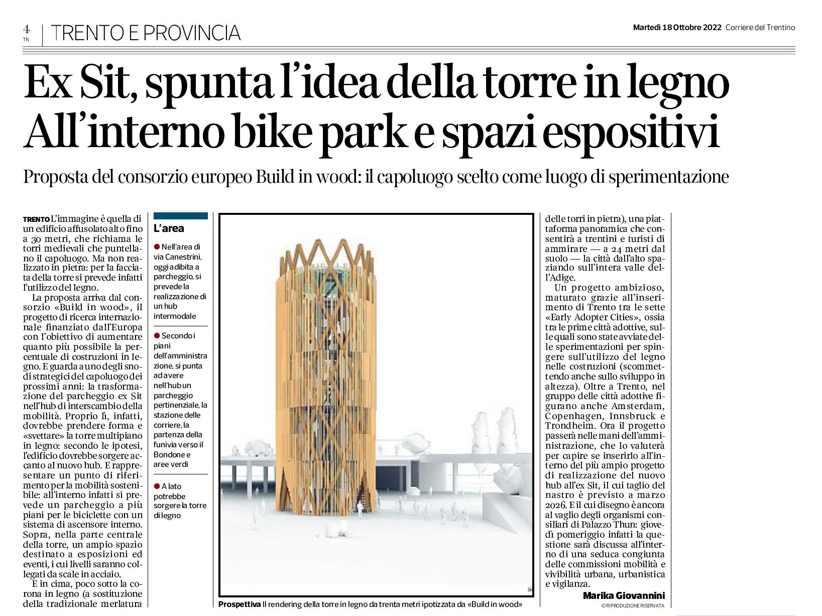 Trento, ex Sit: spunta l’idea della torre in legno. All’interno bike park e spazi espositivi