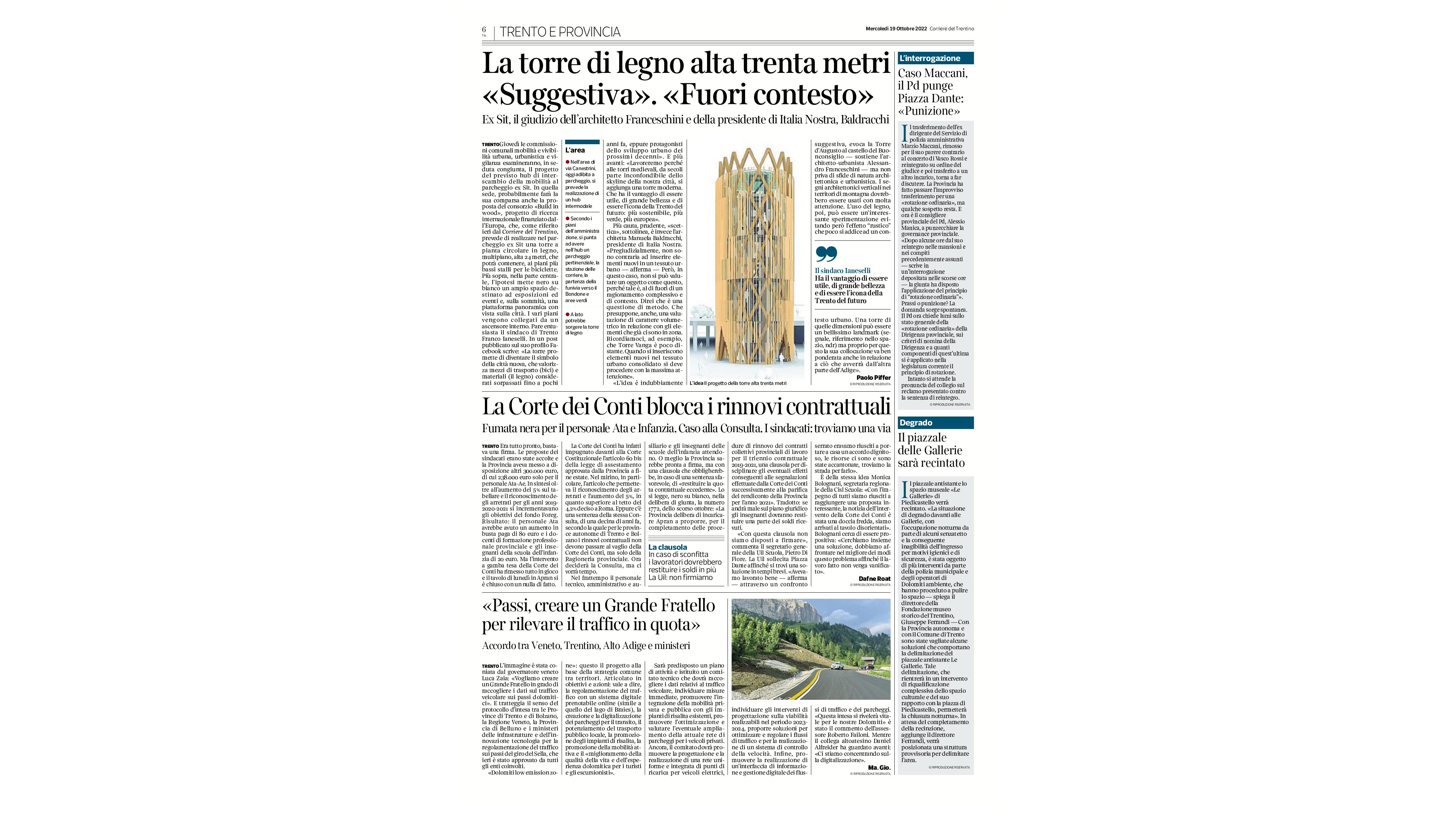 Trento, ex Sit, la torre di legno alta trenta metri: Baldracchi di Italia Nostra “fuori contesto”