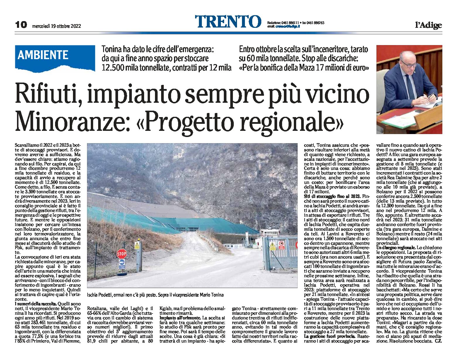 Trentino, rifiuti: impianto sempre più vicino. Minoranze “progetto regionale”