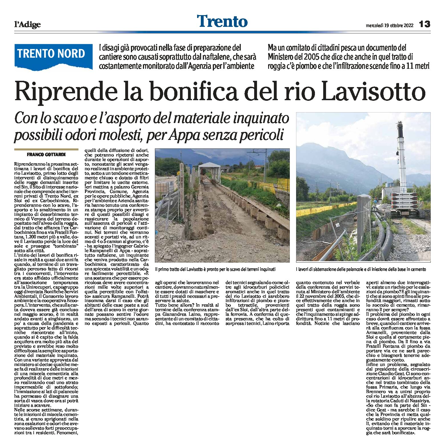 Trento nord: riprende la bonifica del rio Lavisotto