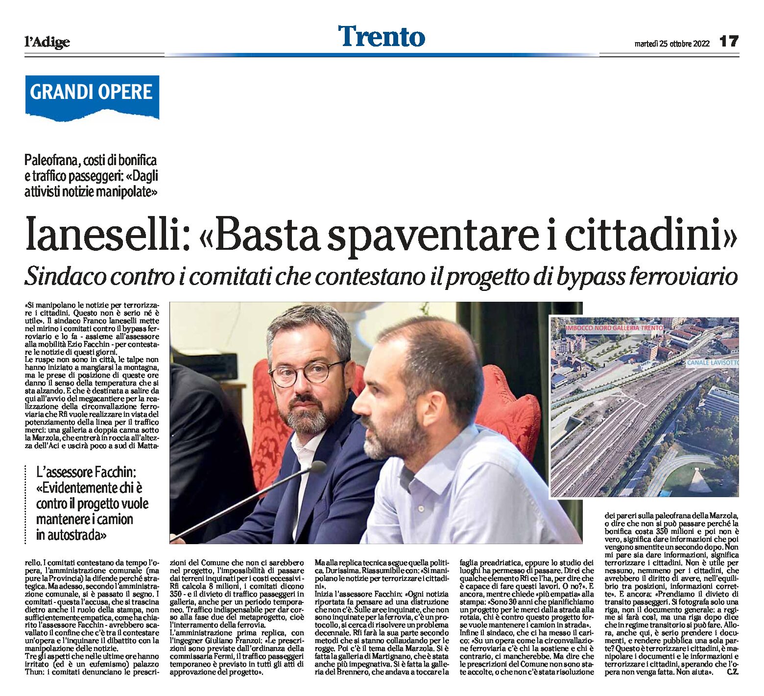 Trento, bypass: Ianeselli contro i comitati che contestano il progetto “basta spaventare i cittadini”