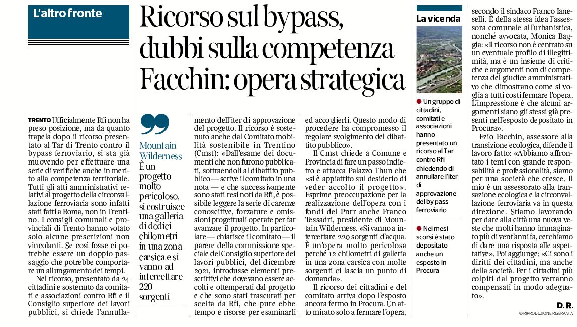Trento: ricorso sul bypass, dubbi sulla competenza. Facchin “opera strategica”