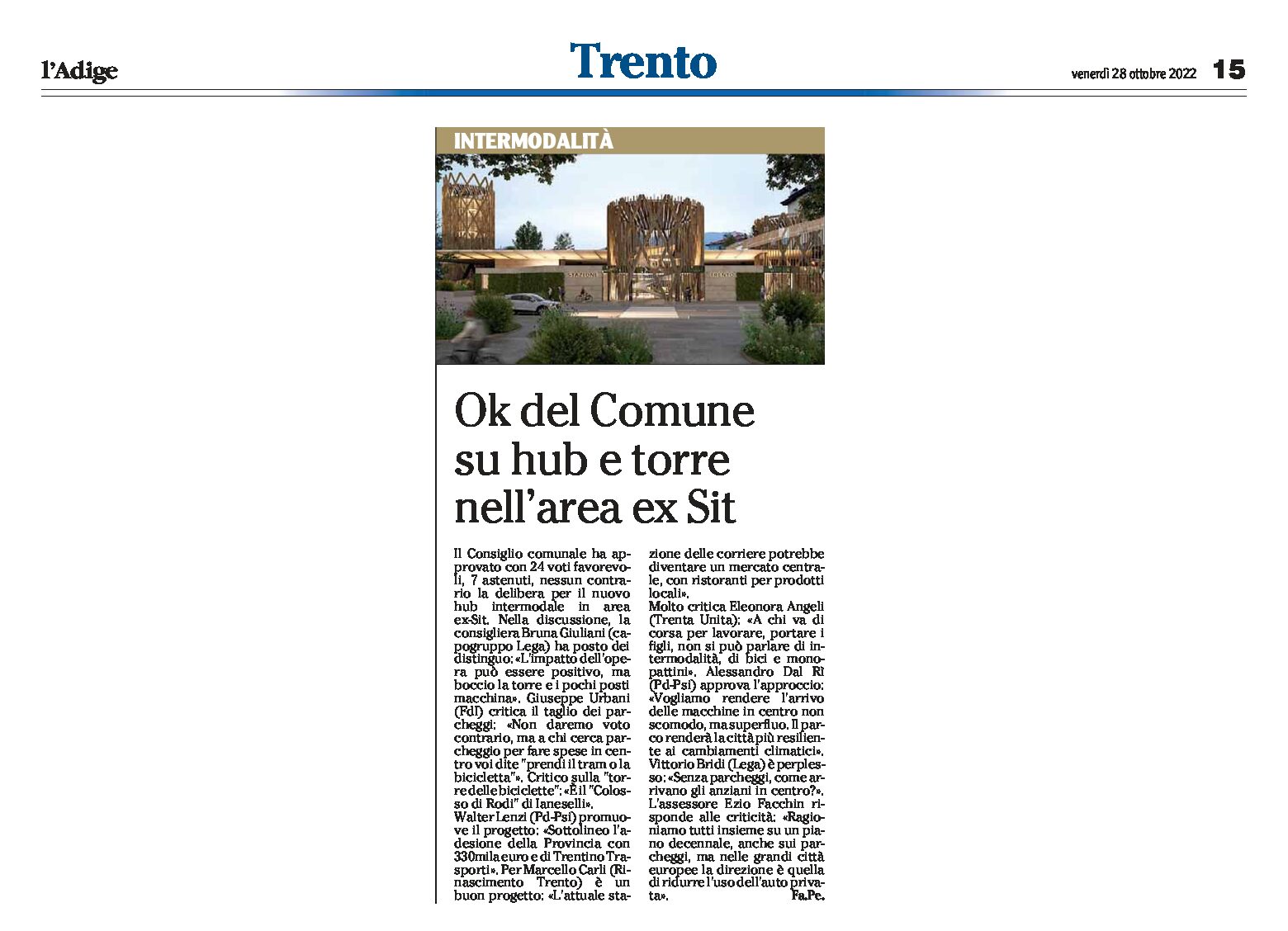 Trento, intermodalità: ok del Comune su hub e torre nell’area ex Sit