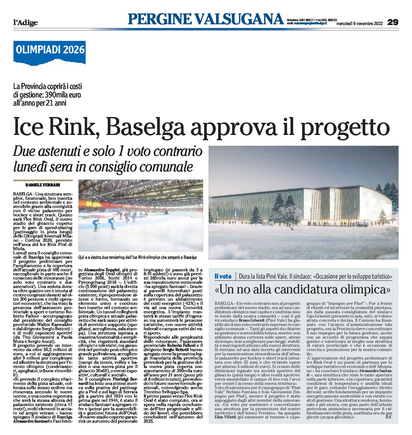 Ice Rink: Baselga approva il progetto