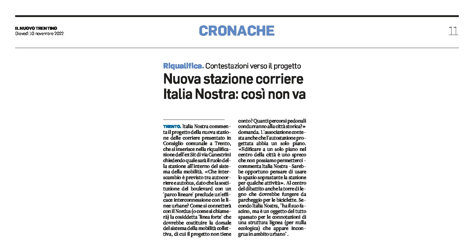 Trento, nuova stazione corriere: Italia Nostra contesta il progetto