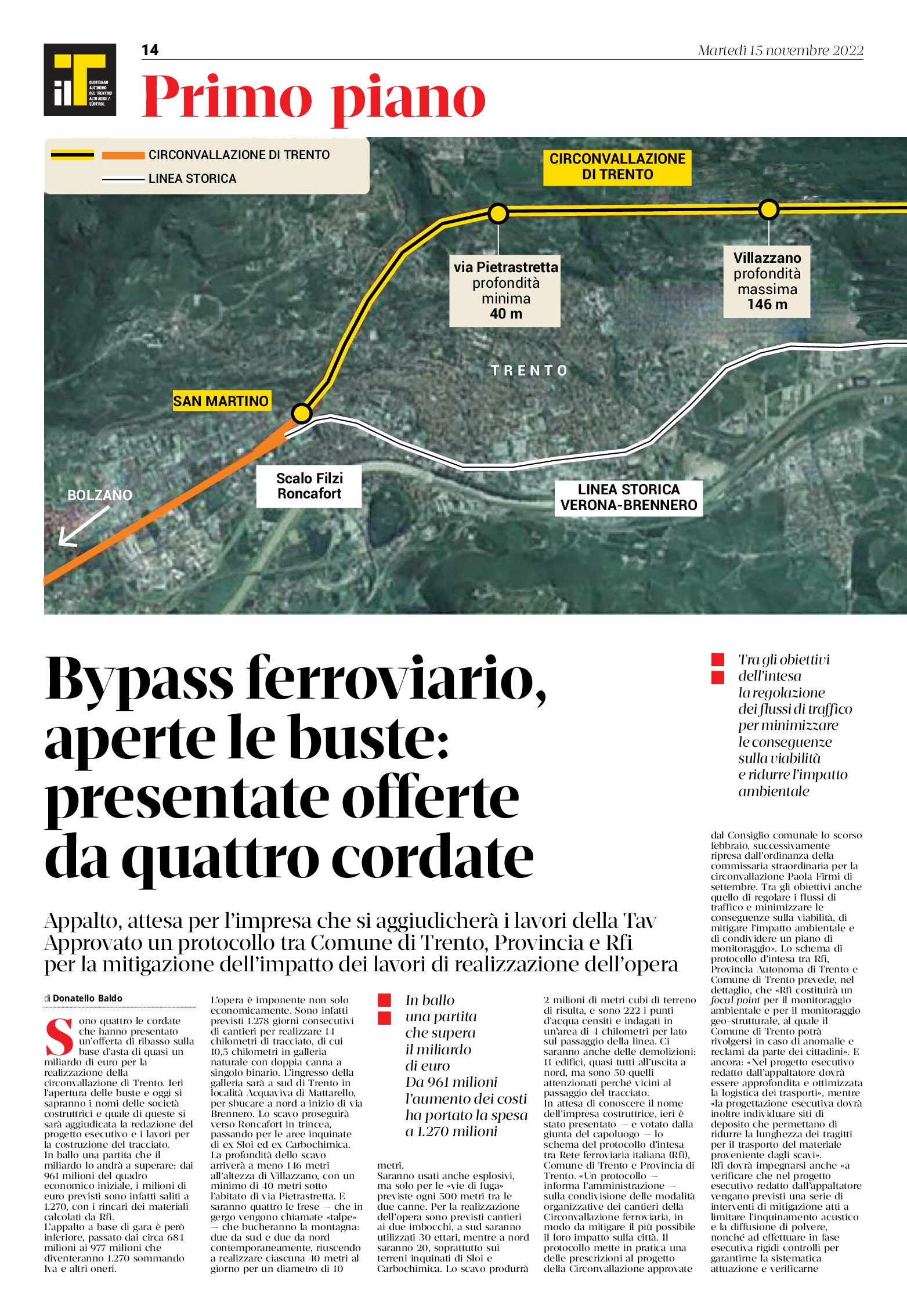 Trento, bypass ferroviario: aperte le buste, presentate offerte da quattro cordate