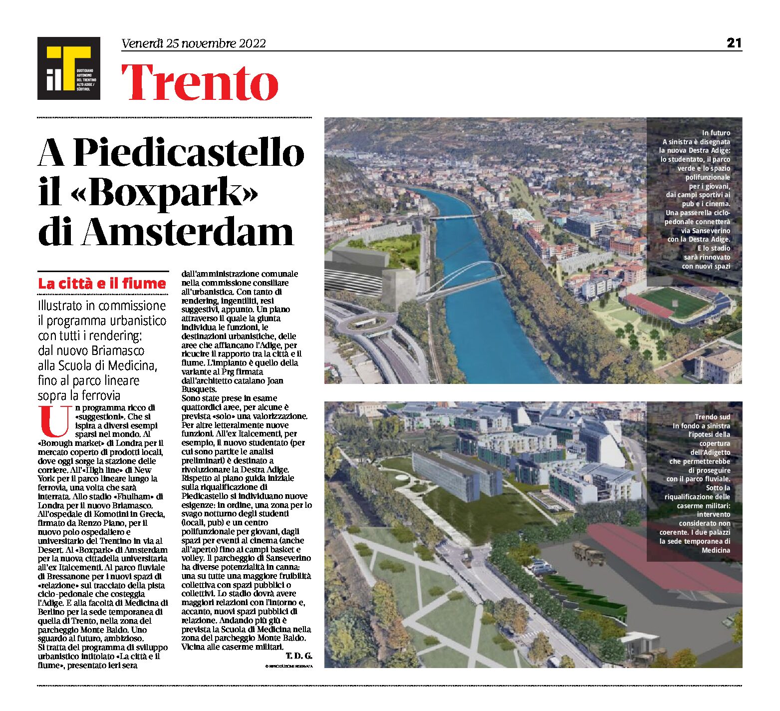 Trento: illustrato il programma urbanistico “la città e il fiume”