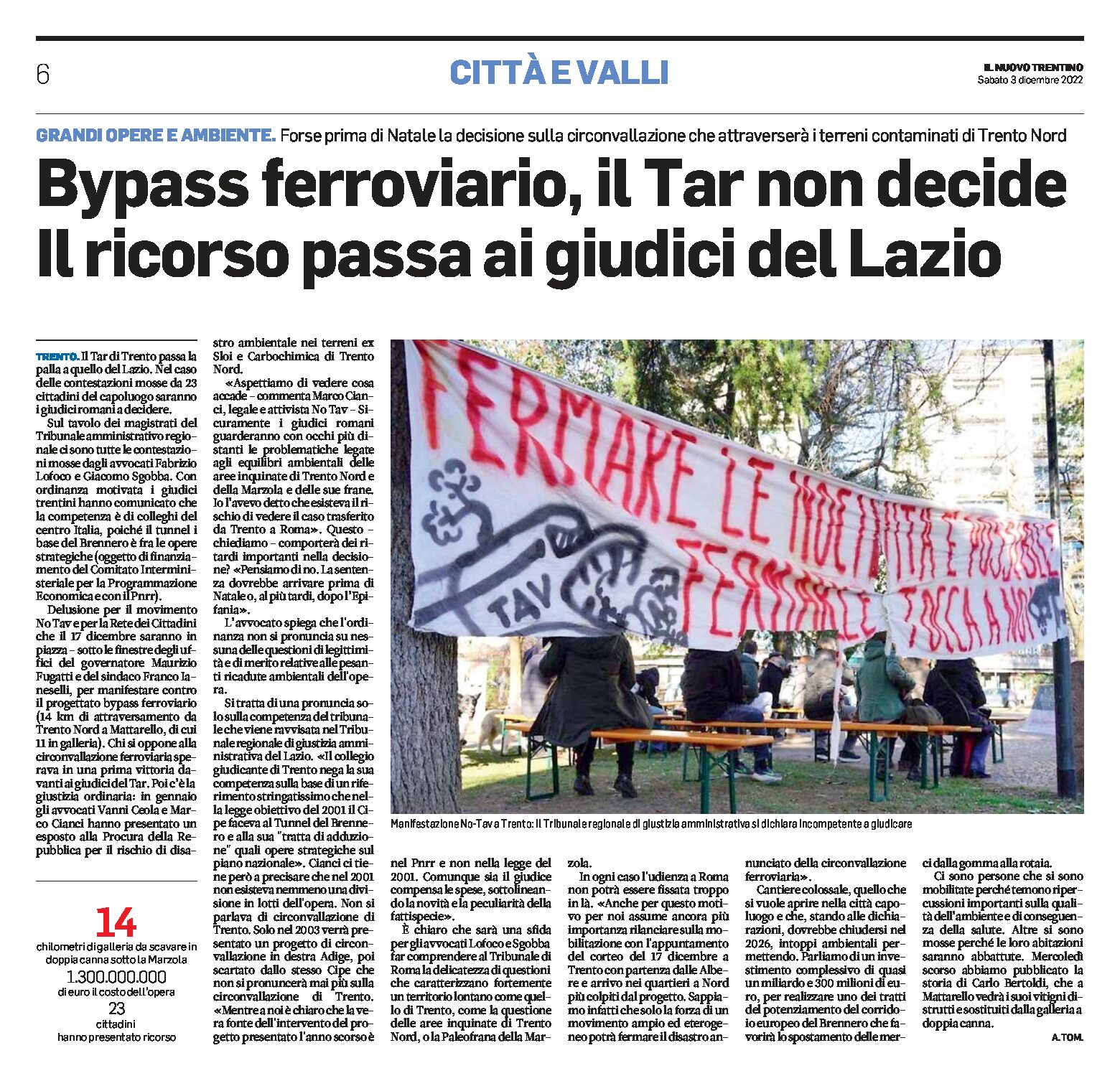 Trento, bypass ferroviario: il Tar non decide. Il ricorso passa ai giudici del Lazio