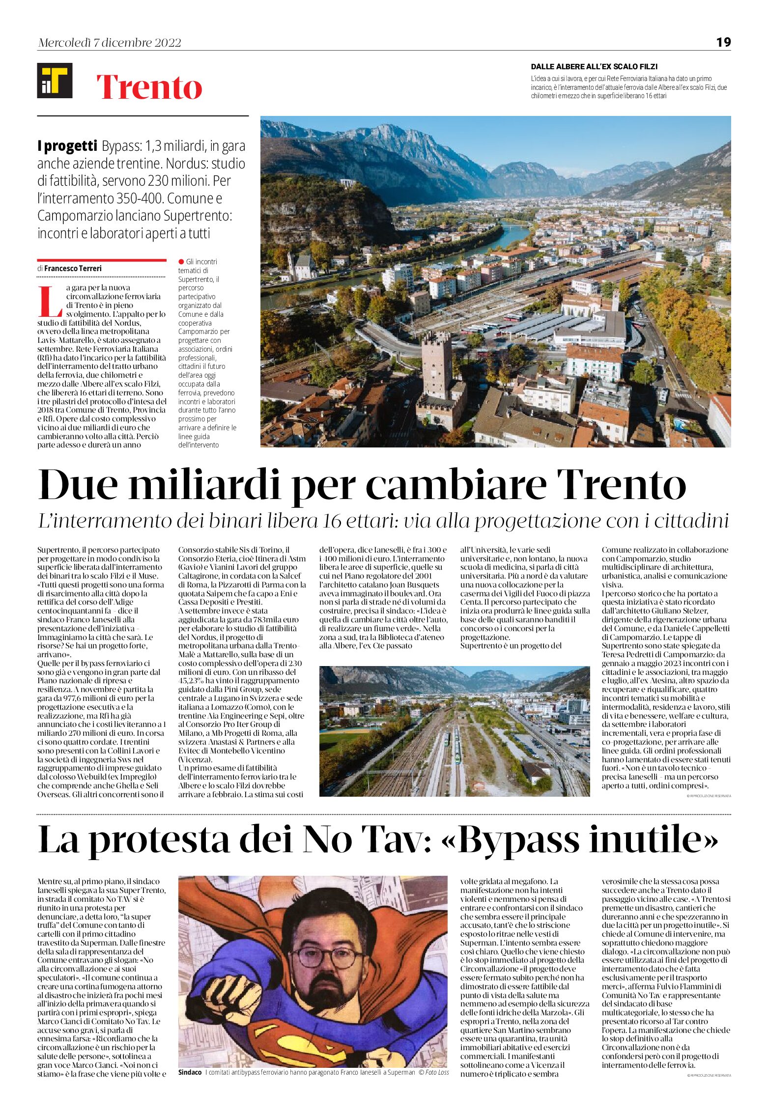 Trento: l’interramento dei binari libera 16 ettari. Due miliardi per cambiare la città