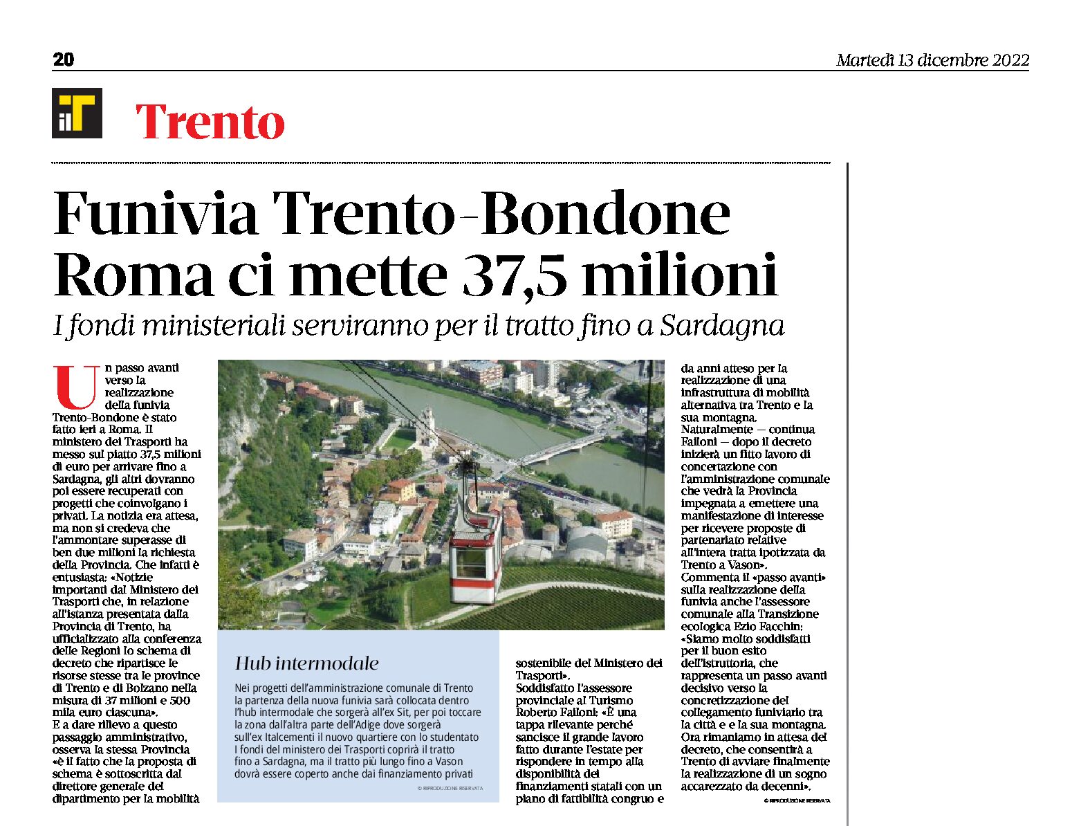 Funivia Trento-Bondone: Roma ci mette 37,5 milioni che serviranno per il tratto fino a Sardagna
