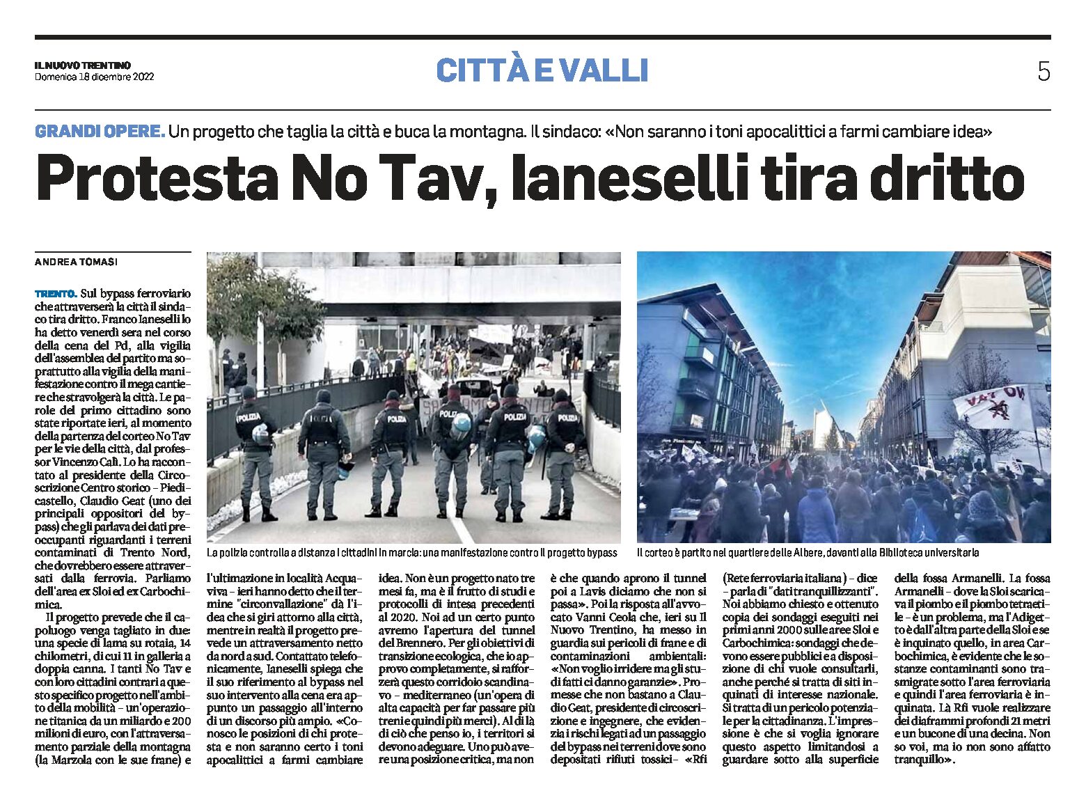 Trento, bypass ferroviario: protesta No Tav, Ianeselli tira dritto