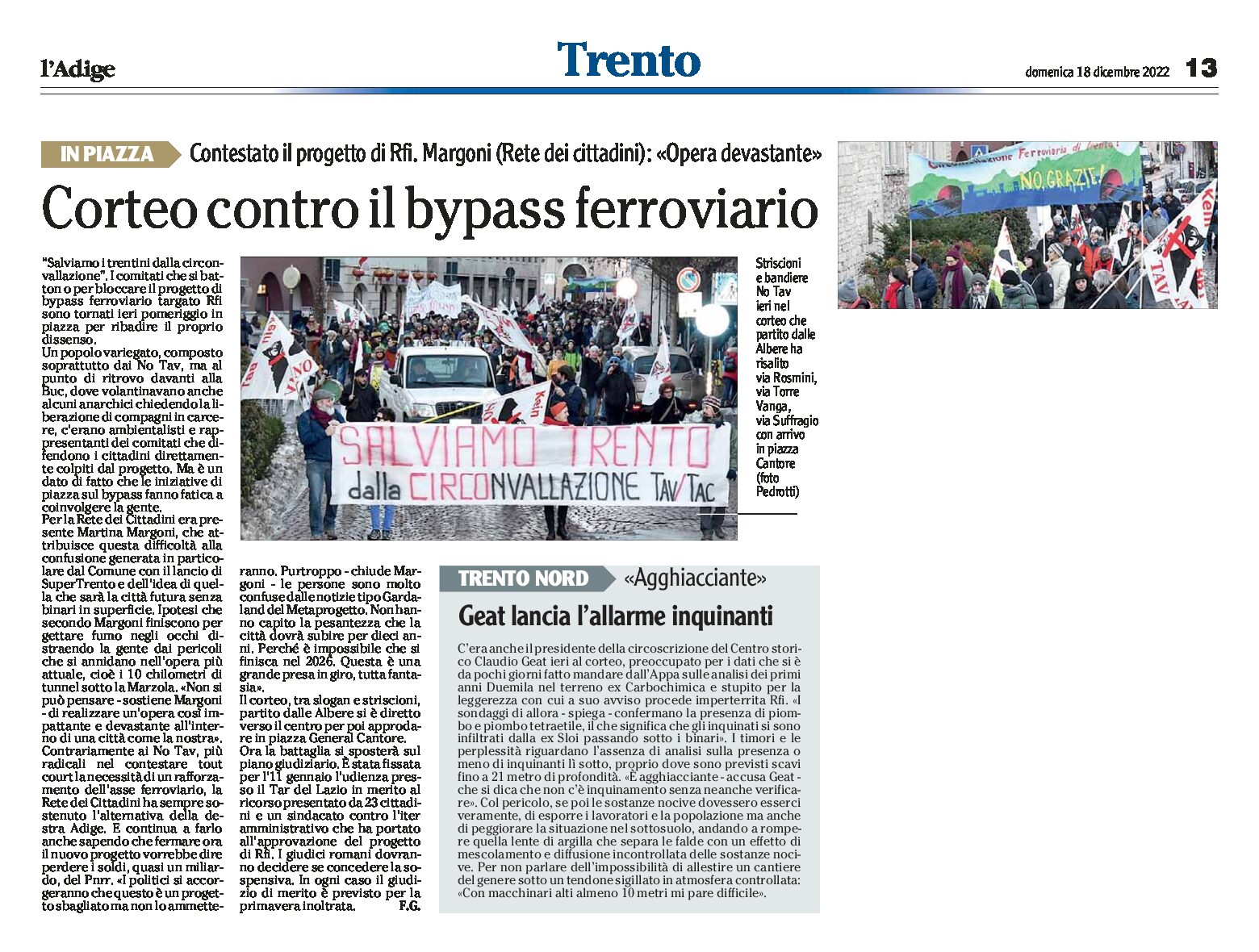 Trento: corteo contro il bypass ferroviario. Contestato il progetto di Rfi