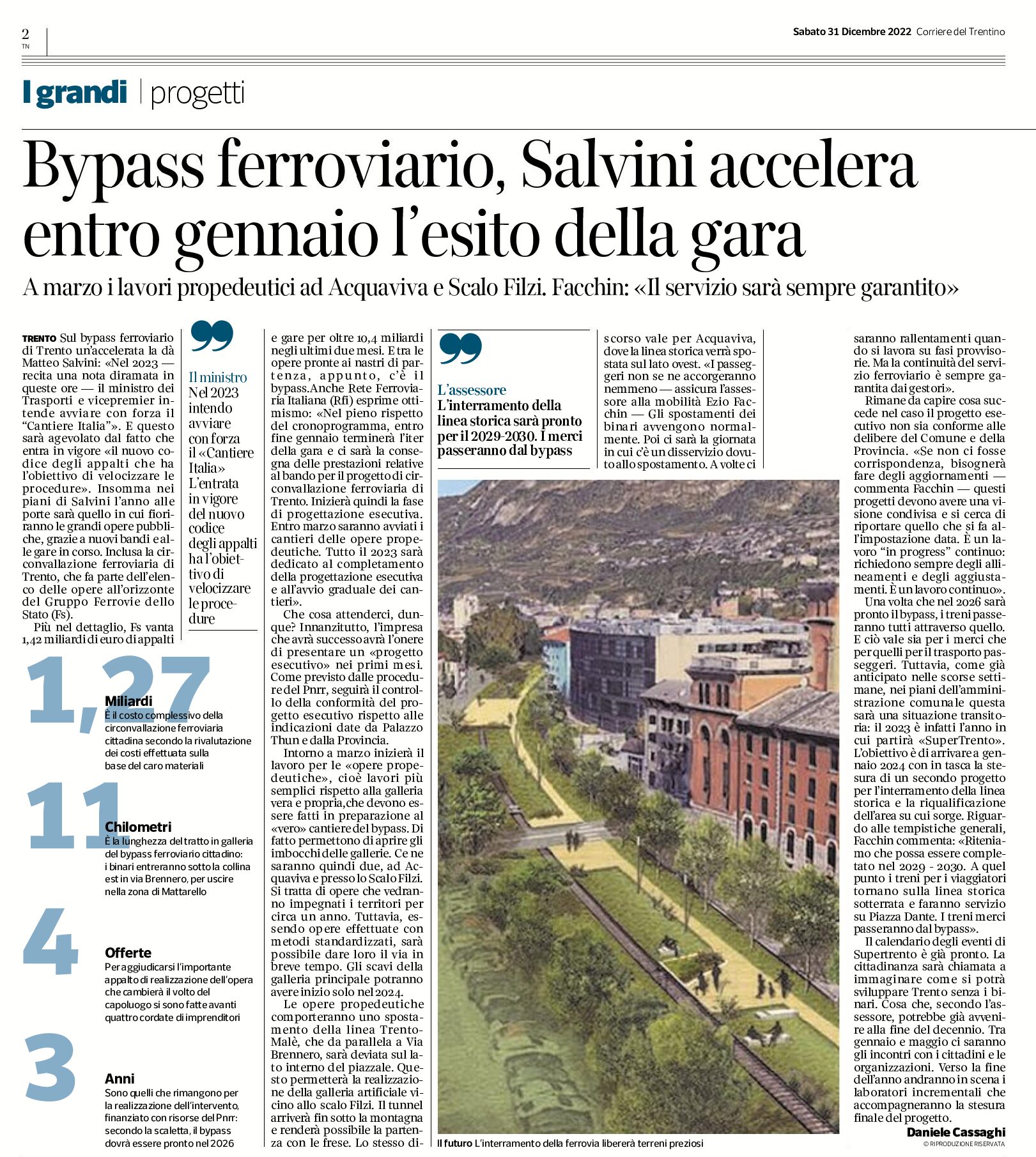 Trento, bypass ferroviario: Salvini accelera. Entro gennaio l’esito della gara