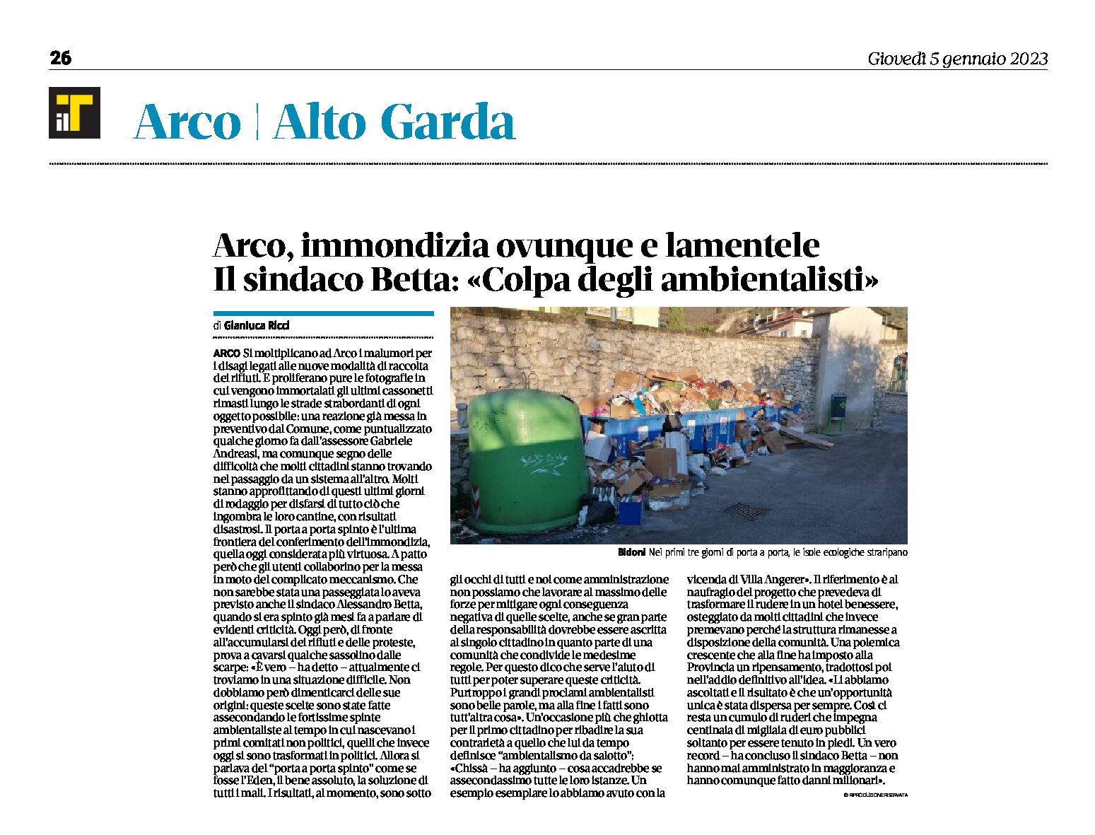 Arco: immondizia ovunque, il sindaco Betta “colpa degli ambientalisti”