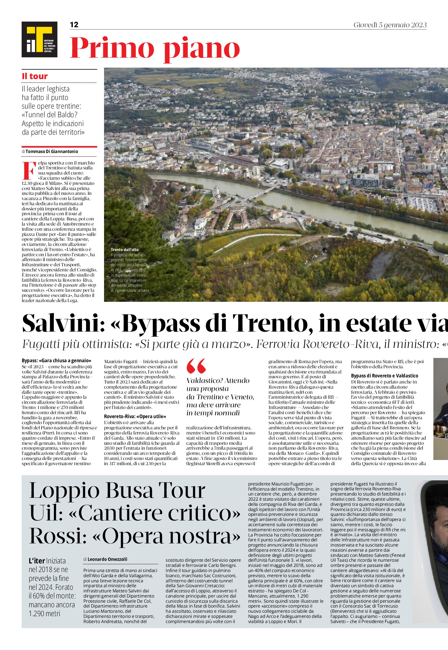 Trentino: Salvini “bypass di Trento, in estate via ai cantieri”