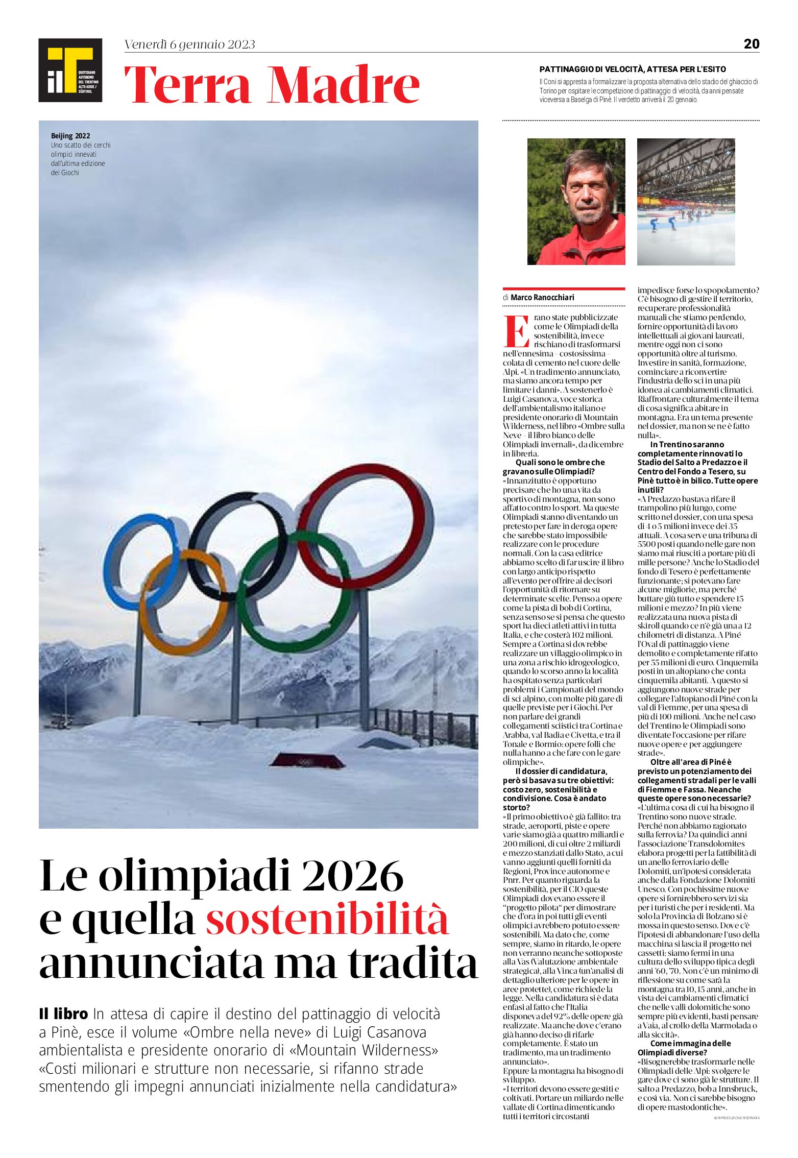 Ombre nella neve: il libro di Luigi Casanova. Le olimpiadi 2026 e la sostenibilità annunciata ma tradita