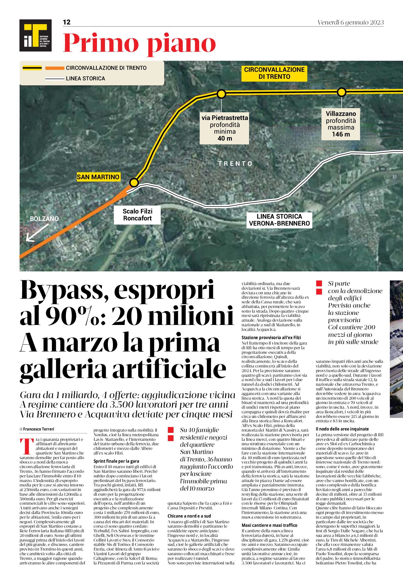 Trento, bypass ferroviario: espropri al 90%. A marzo la prima galleria artificiale