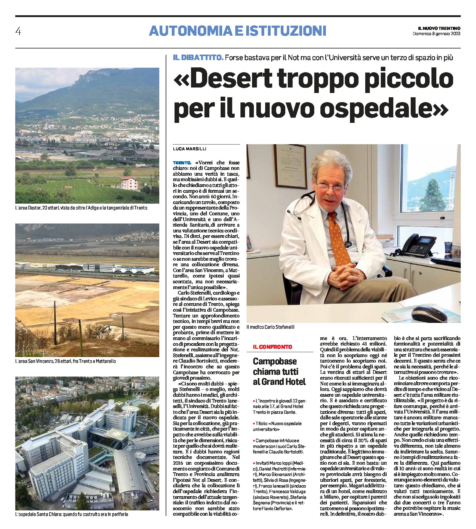 Trento, nuovo ospedale:intervista a Stefenelli “Desert troppo piccolo, con l’Università serve un terzo di spazio in più”