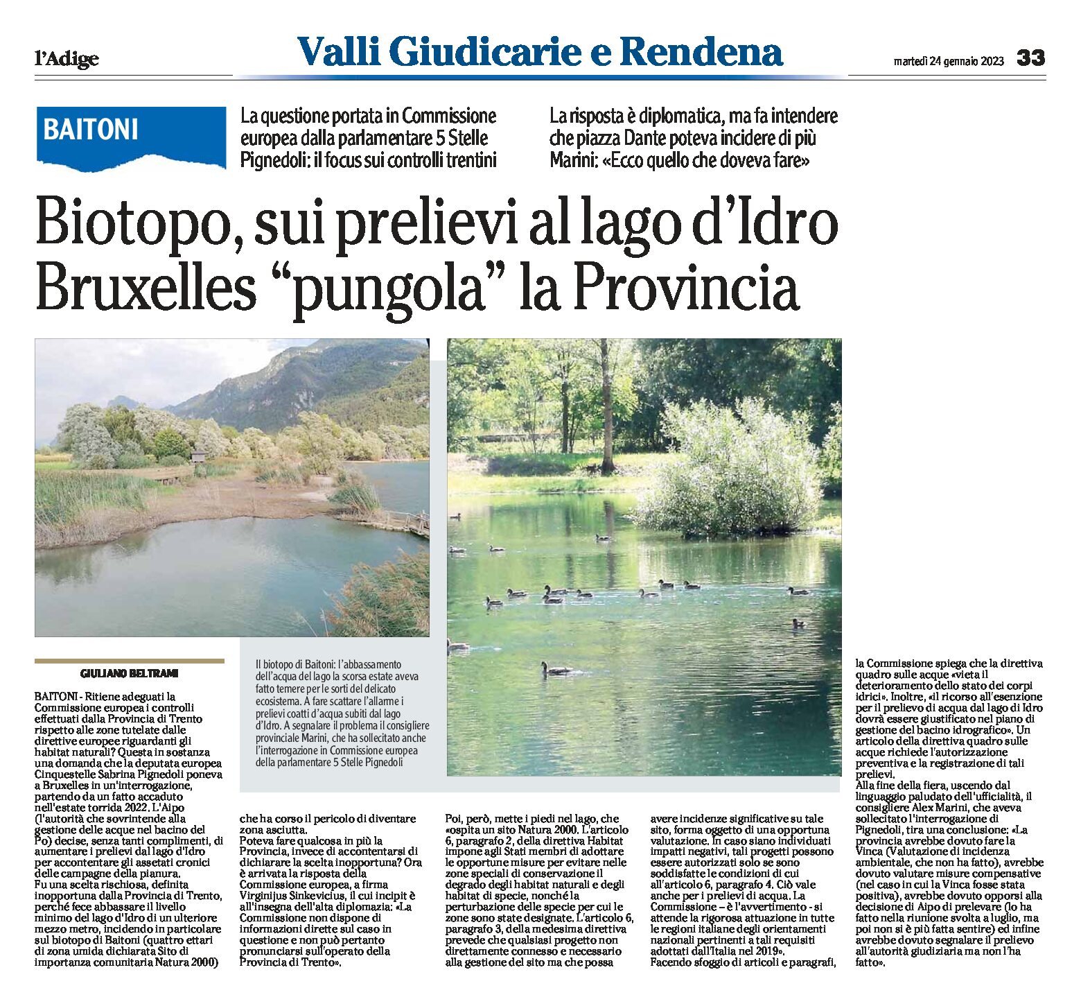 Baitoni, biotopo: sui prelievi al lago d’Idro Bruxelles “pungola” la Provincia