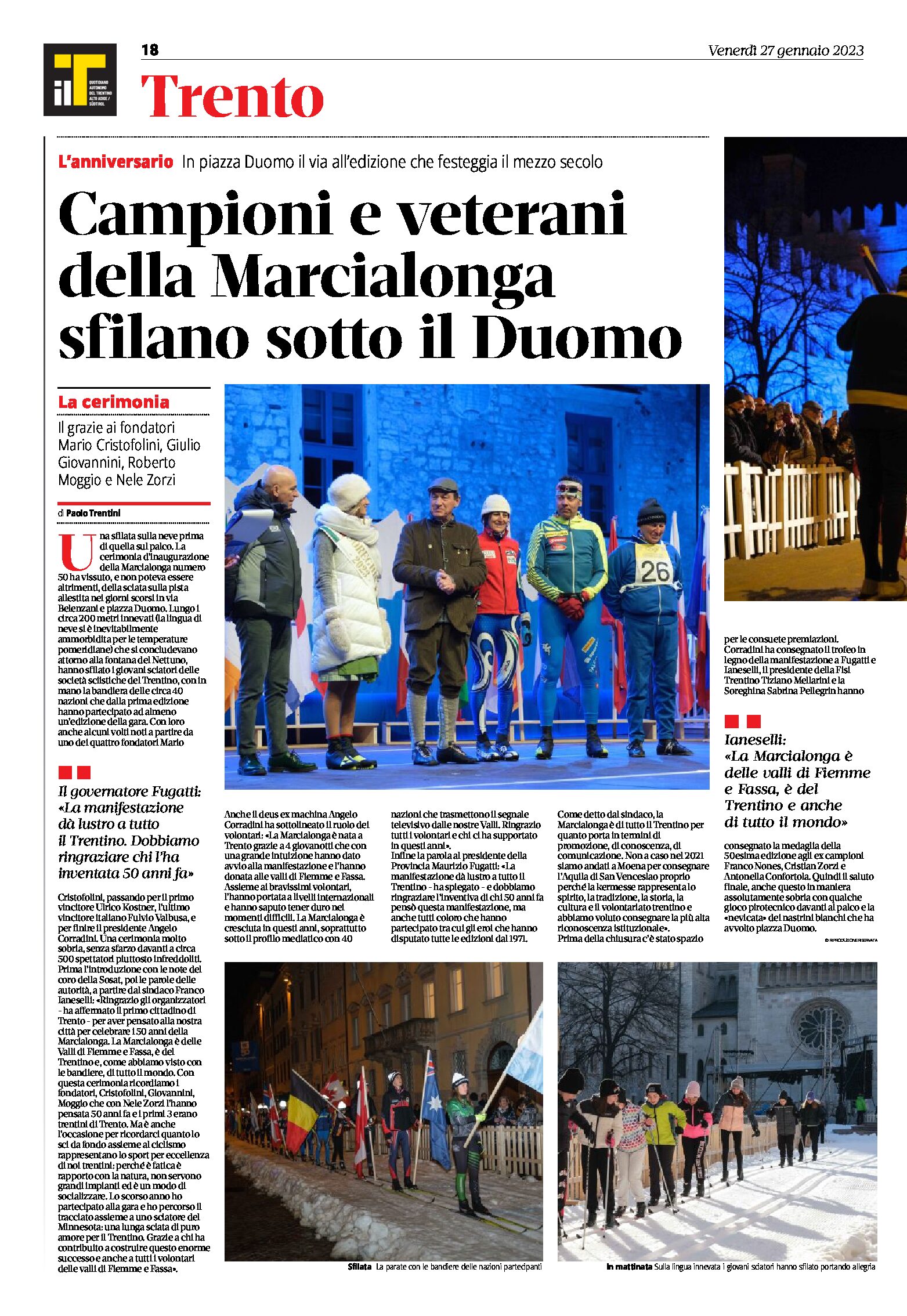Trento, Marcialonga: campioni e veterani sfilano sotto il Duomo