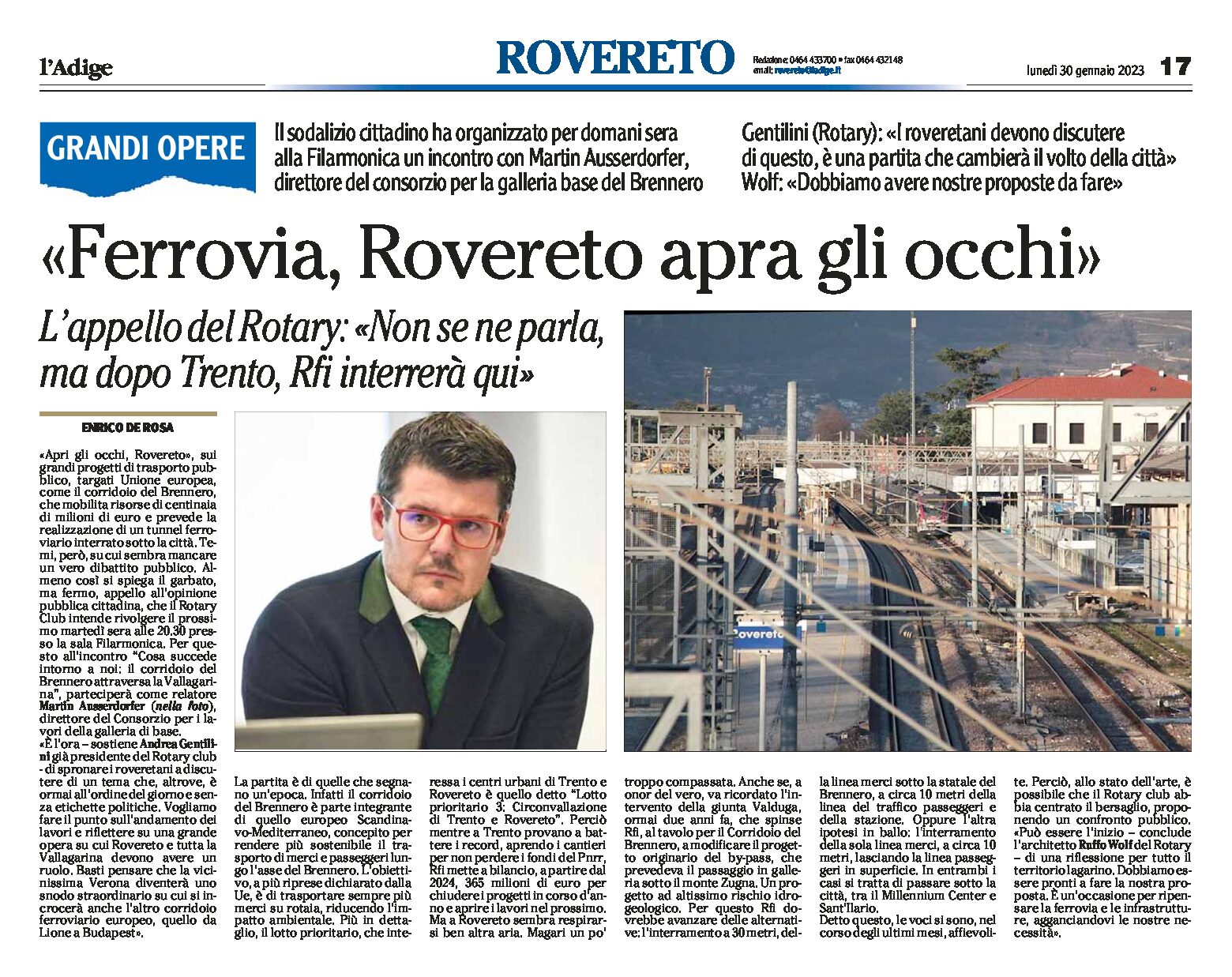“Ferrovia, Rovereto apra gli occhi”  l’appello del Rotary alla città