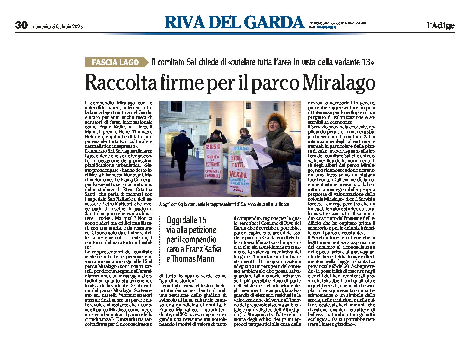 Riva: raccolta firme per il parco Miralago. Il comitato Sal chiede di tutelare l’area