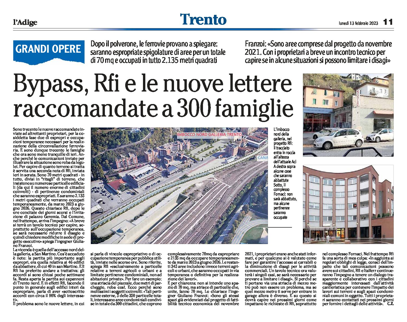 Trento, bypass: Rfi e le nuove lettere raccomandate a 300 famiglie