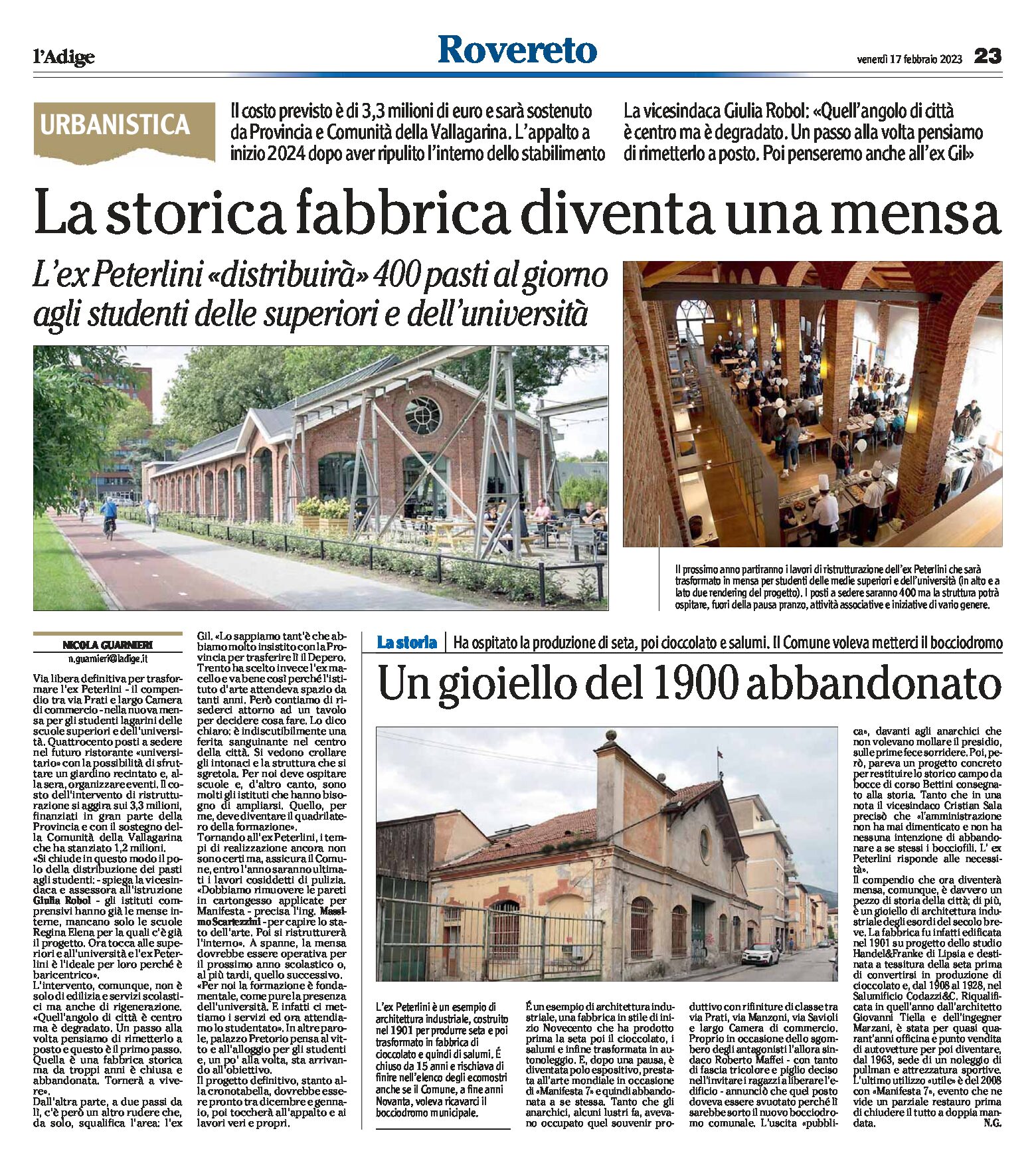 Rovereto, ex Peterlini: la storica fabbrica diventa mensa per studenti