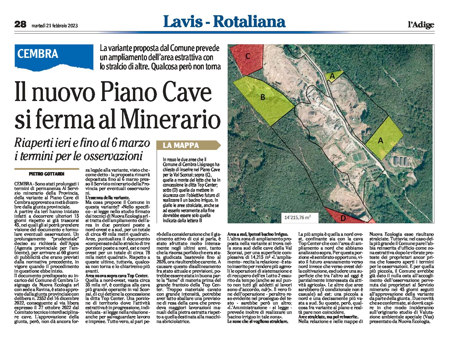 Cembra: il nuovo Piano Cave si ferma al Minerario