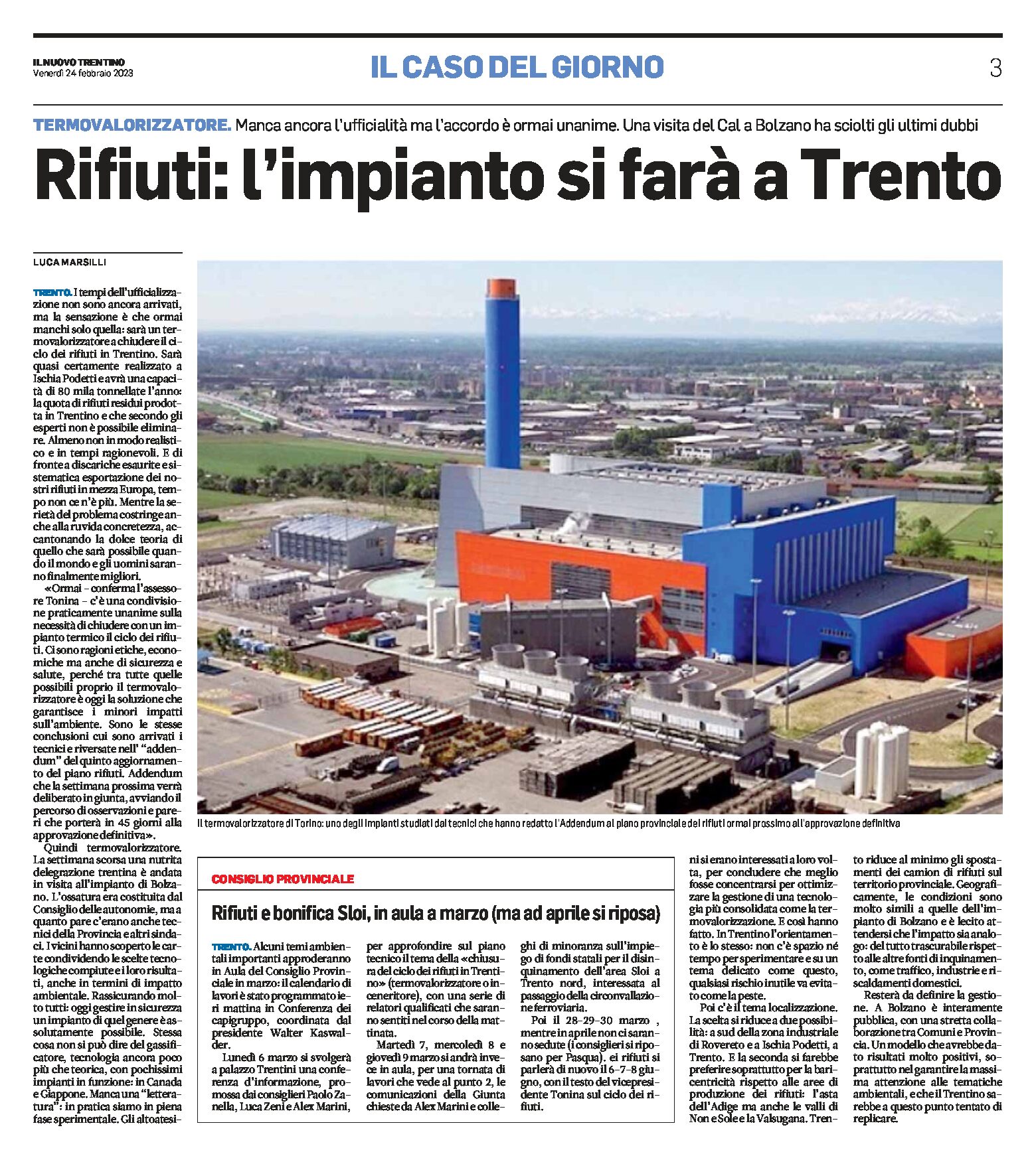 Rifiuti: l’impianto si farà a Trento