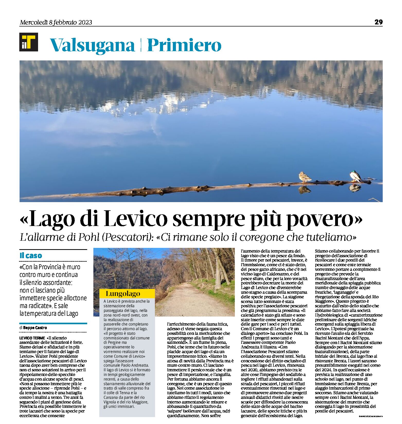 Lago di Levico: pochi pesci e acqua sempre più calda