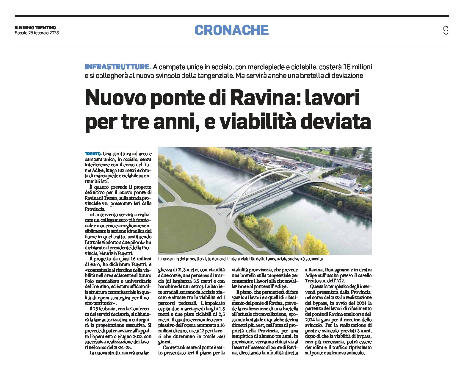 Nuovo ponte di Ravina: lavori per tre anni, e viabilità deviata