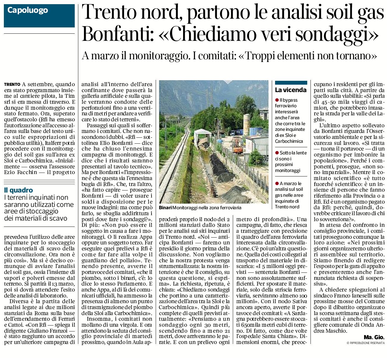 Trento Nord: partono le analisi soil gas. Bonfanti “chiediamo veri sondaggi”