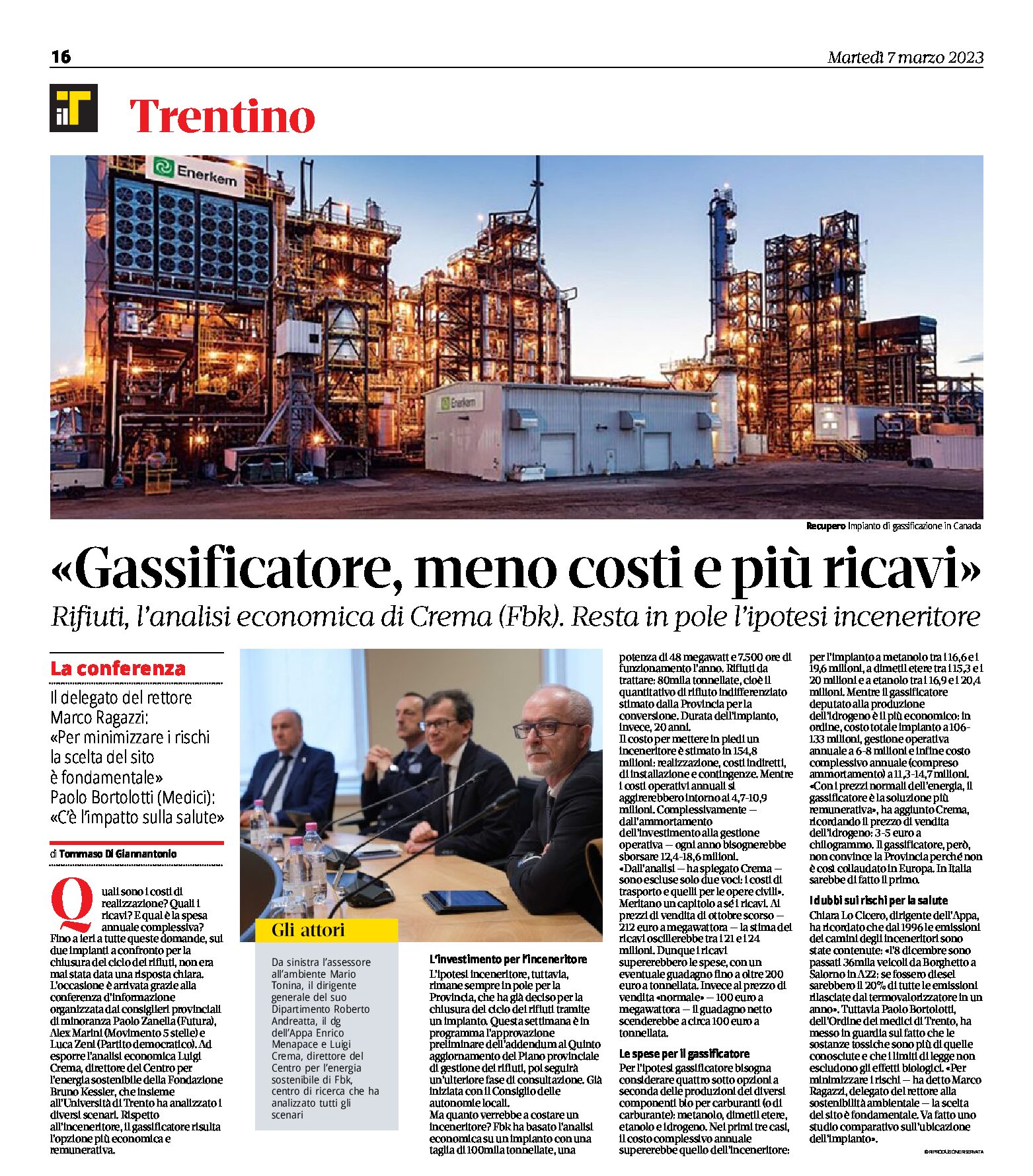 Trentino, gassificatore: meno costi e più ricavi. Analisi economica di Crema (Fbk)